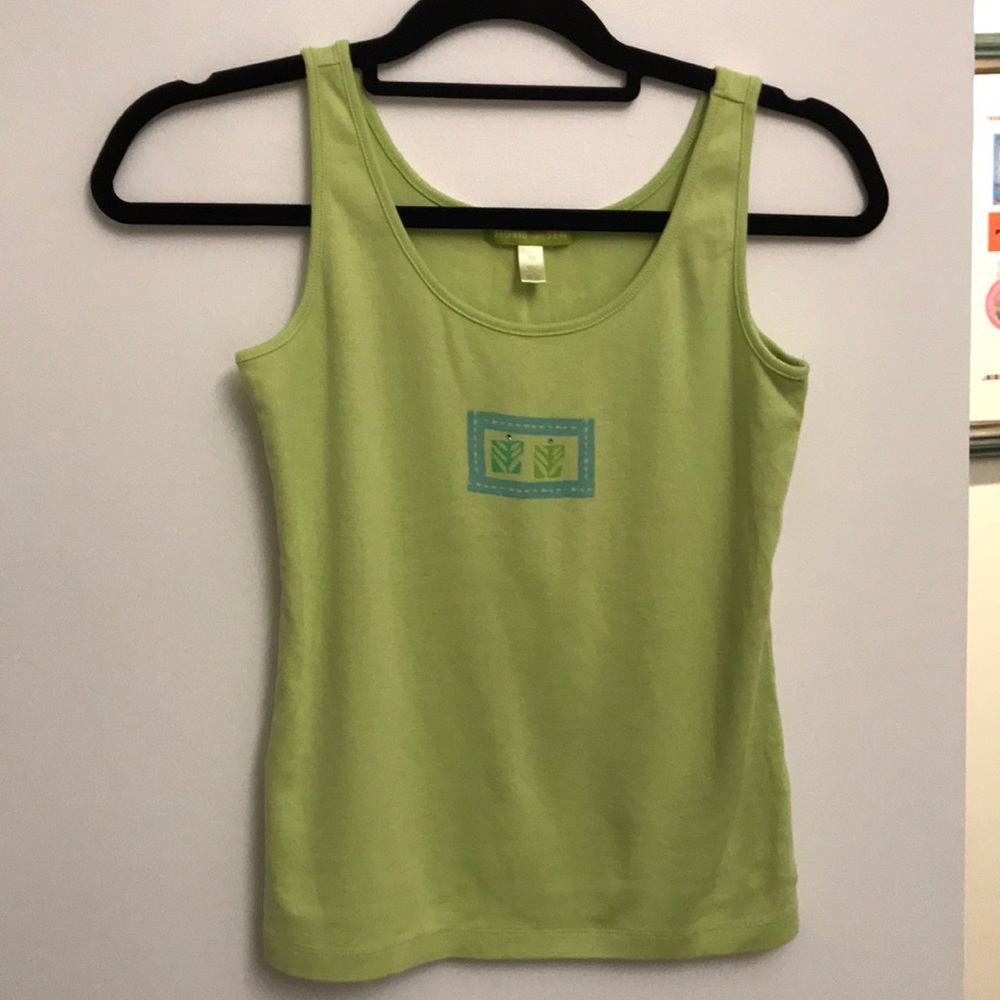 Green tank with earthy and gemstone design